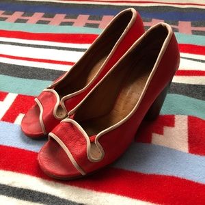 Chie mihara coral peep toe heels, sz 7